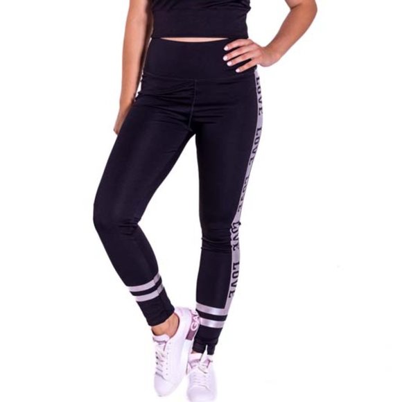 High-Waisted & Love Detailed Leggings with Side Pockets Black & White - Picture 1 of 6